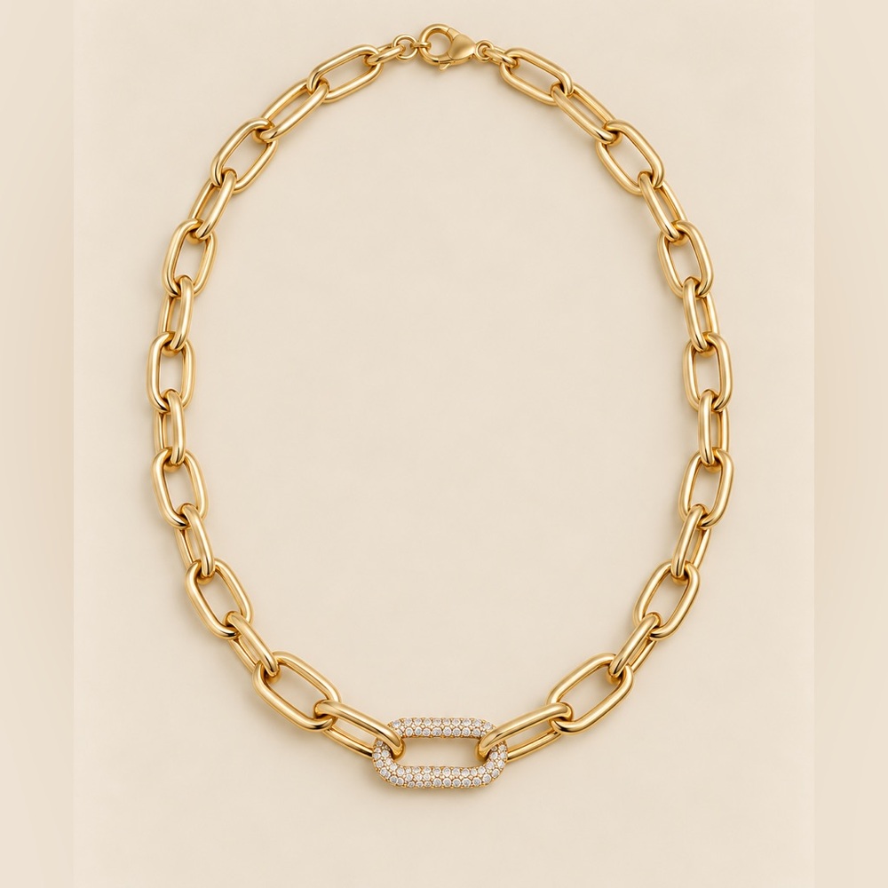 Elegant Gold Chain Necklace with Crystal Accent 14 in long chain